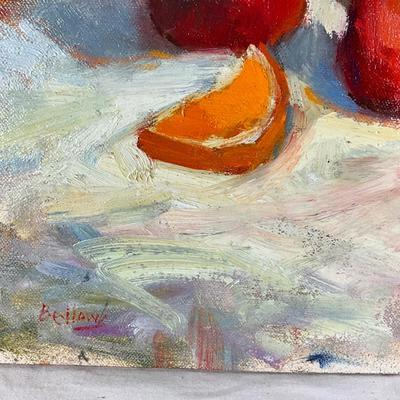 227 Original Oil Painting "Yellow Pottery with Apples" signed Bellows