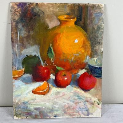 227 Original Oil Painting "Yellow Pottery with Apples" signed Bellows