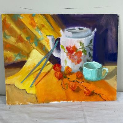 228 Original Oil Painting "Asian Floral Teapot" by Kathie Rogers