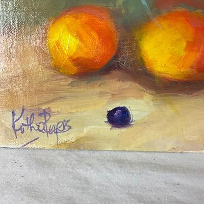 229 Original Oil Painting Purple Iris with Peaches by Kathie Rogers