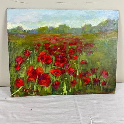 230 Original Oil Painting "Red Poppy field" by Kathie Rogers