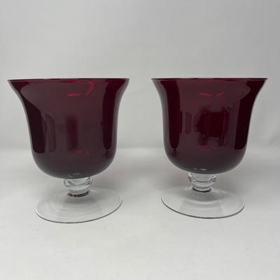 Vintage Ruby Red Pedestal Vases