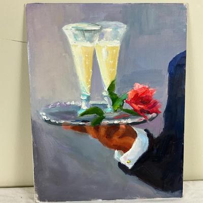 238 Original Oil Painting " Butler with Champagne" by Kathie Rogers
