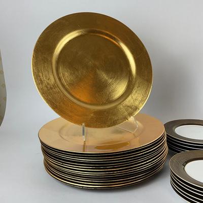 244 Set of 36pcs. Fitz & Floyd "Rondelle" China with Gold Plastic Chargers