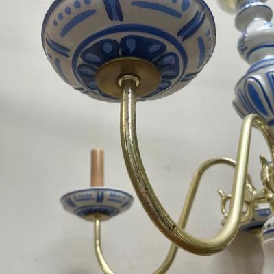 Vintage Antique Italian Porcelain Brass 5 Socket Chandelier
