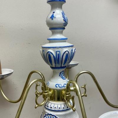 Vintage Antique Italian Porcelain Brass 5 Socket Chandelier