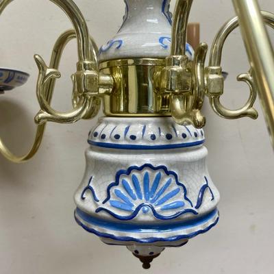 Vintage Antique Italian Porcelain Brass 5 Socket Chandelier