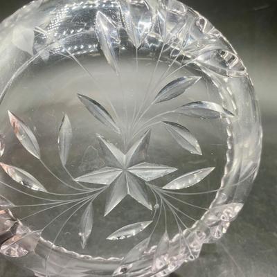 Vintage American Brilliant Cut Glass Nappy Dish With Finger Loop c1970's