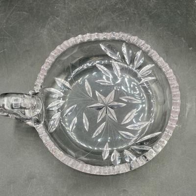 Vintage American Brilliant Cut Glass Nappy Dish With Finger Loop c1970's