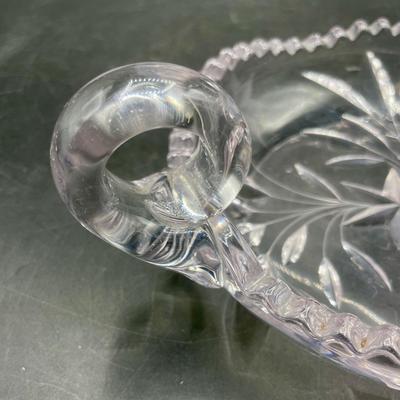 Vintage American Brilliant Cut Glass Nappy Dish With Finger Loop c1970's