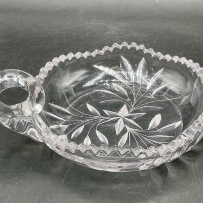Vintage American Brilliant Cut Glass Nappy Dish With Finger Loop c1970's