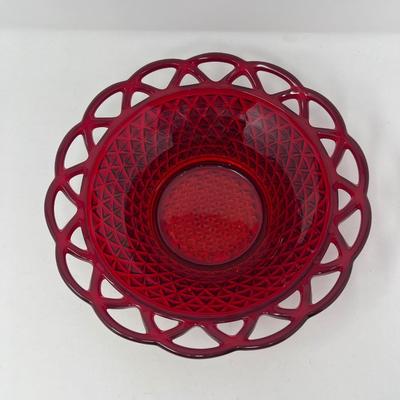 Ruby Red Cane Bowl Lacy Edge