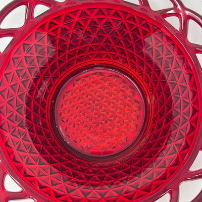 Ruby Red Cane Bowl Lacy Edge