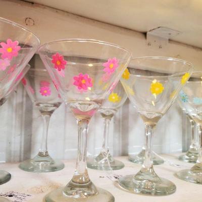 Hand painted Daisy Martini glasses 