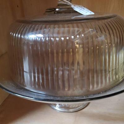 Glass Covered pedestal  cake plate 