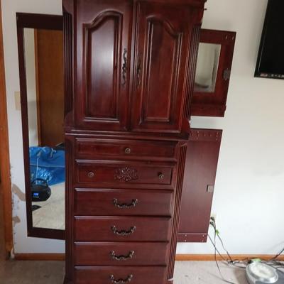 NARROW BEDROOM LINGERIE & JEWELRY ARMOIRE W/FULL LENGTH MIRROR