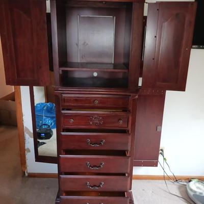 NARROW BEDROOM LINGERIE & JEWELRY ARMOIRE W/FULL LENGTH MIRROR