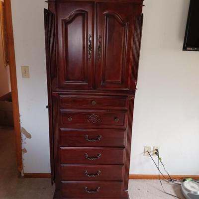 NARROW BEDROOM LINGERIE & JEWELRY ARMOIRE W/FULL LENGTH MIRROR