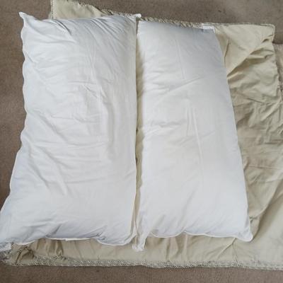 QUEEN SIZE COMFORTER, THROW PILLOWS & 2 KING DOWN FILLED PILLOWS