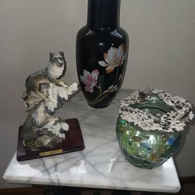 JAPANESE VASE, MARBLE TOP TABLE AND MORE