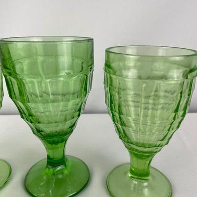 Hazel-Atlas Colonial block green depression glass goblets