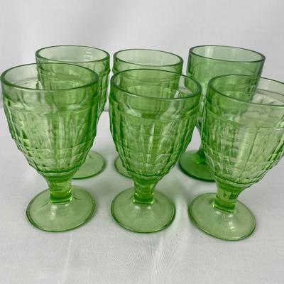 Hazel-Atlas Colonial block green depression glass goblets
