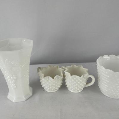 Vintage Milk Glass vases and cream and sugar