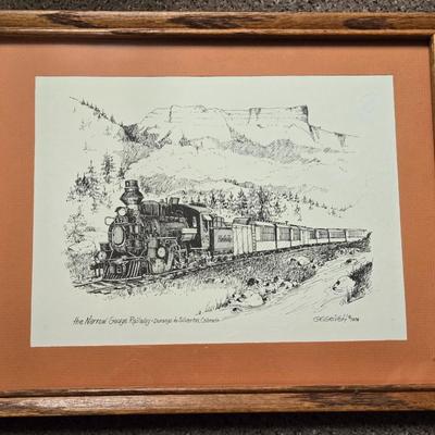 'The Narrow Gauge Railway - Durango to Silverton, Colorado' by G.E. Geivett framed Woodblock