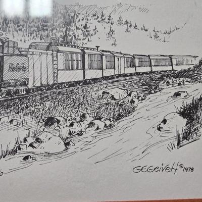 'The Narrow Gauge Railway - Durango to Silverton, Colorado' by G.E. Geivett framed Woodblock