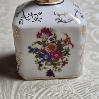 Vintage Porcelain and Brass Perfume Bottle