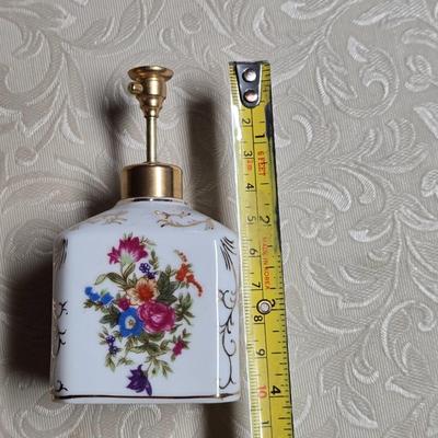 Vintage Porcelain and Brass Perfume Bottle