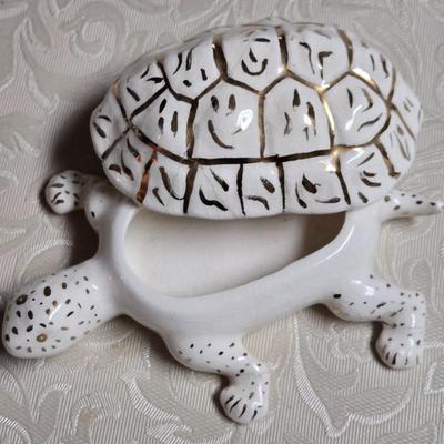 Vintage Porcelain Turtle Trinket Box