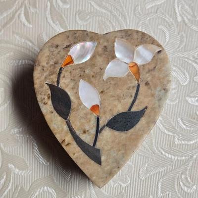Vintage Inlay Mother of Pearl Marble Trinket Box