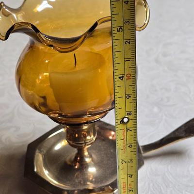 Brass and Amber Glass Candle holder