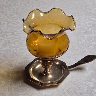 Brass and Amber Glass Candle holder