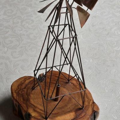 Mid Century Modern Copper and Wood Windmill