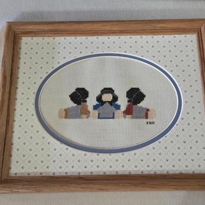 Group of Pictures including a Needlepoint.
