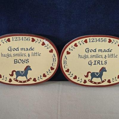2 Folk Handpainted Wood Plaques