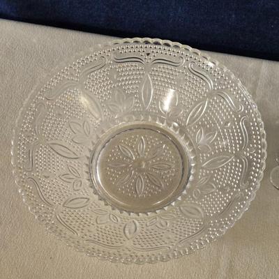 Flower Design Glass Bowl and Butter Dish
