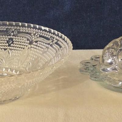 Flower Design Glass Bowl and Butter Dish