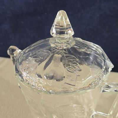 Cut Glass Fruit Design Plate and Pedestal Covered Jar/Dish