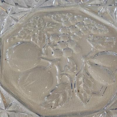 Cut Glass Fruit Design Plate and Pedestal Covered Jar/Dish