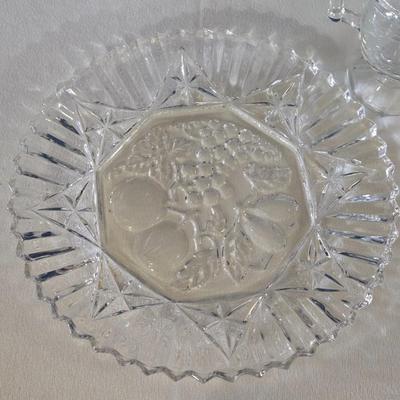 Cut Glass Fruit Design Plate and Pedestal Covered Jar/Dish