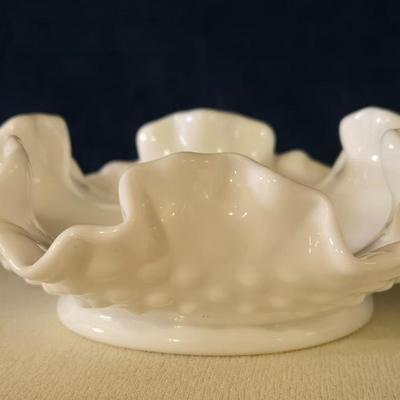 Vintage White Hobnail Teacup and Ruffle Saucer and Dish