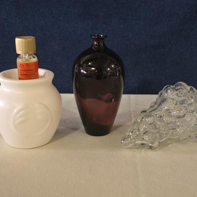 Purple Glass Vase, Glass Grape Jar, and Scent Diffuser Warm