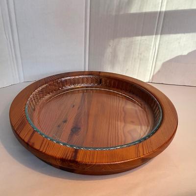 795 Large Mid Century Pine Glass Lined Pine Wooden Serving Plate Stig Johnsson