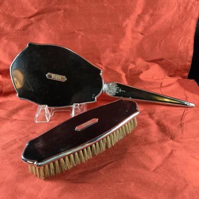 Art Deco Hand Mirror and Brush Set