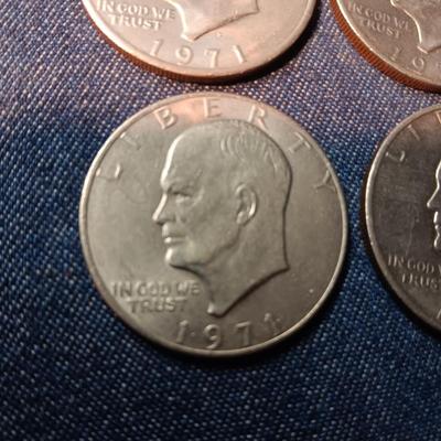 THREE 1971-D & 1 W/NO MINT MARK EISENHOWER DOLLARS