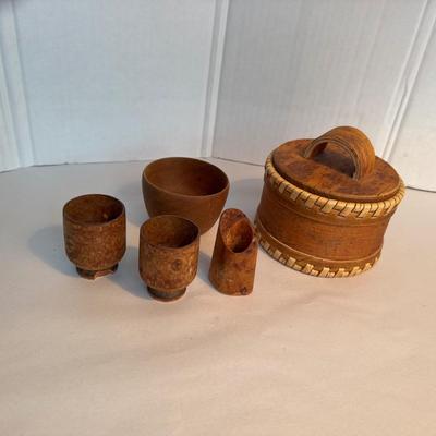 797 Birchbark Box , Stako Swedish Hand Turned Bowl & Cups