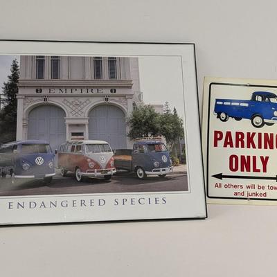 Volkswagen Bus Endangered Species Poster & Parking Only Sign